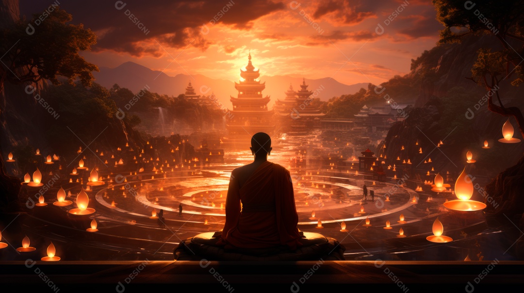 Estátua de buda sentando flutuante.