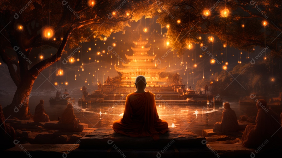 Estátua de buda sentando flutuante.