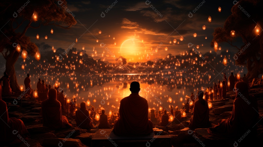 Estátua de buda sentando flutuante.