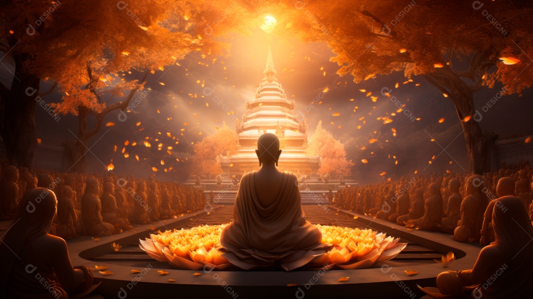 Estátua de buda sentando flutuante.