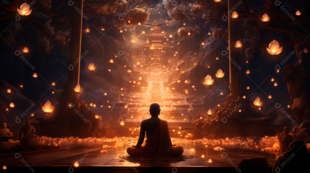 Estátua de buda sentando flutuante.