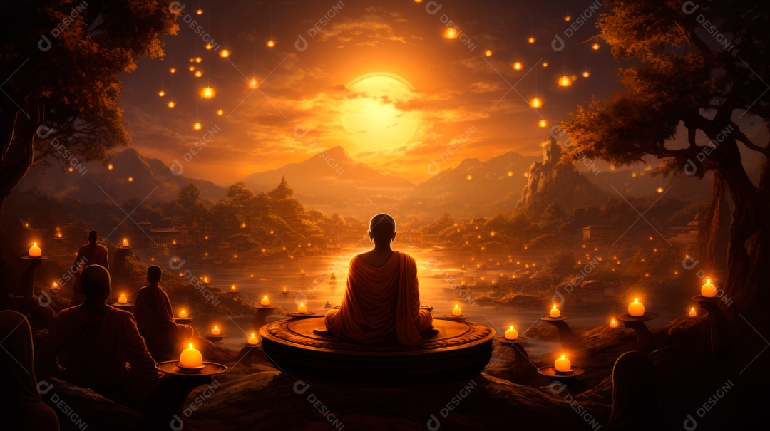 Estátua de buda sentando flutuante.