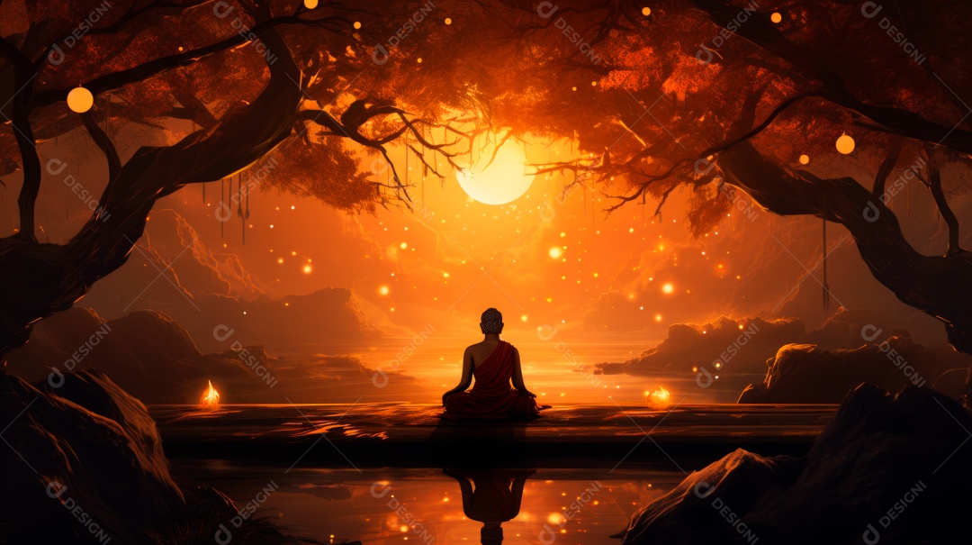 Estátua de buda sentando flutuante.