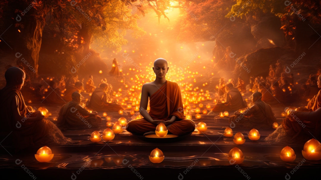 Estátua de buda sentando flutuante.