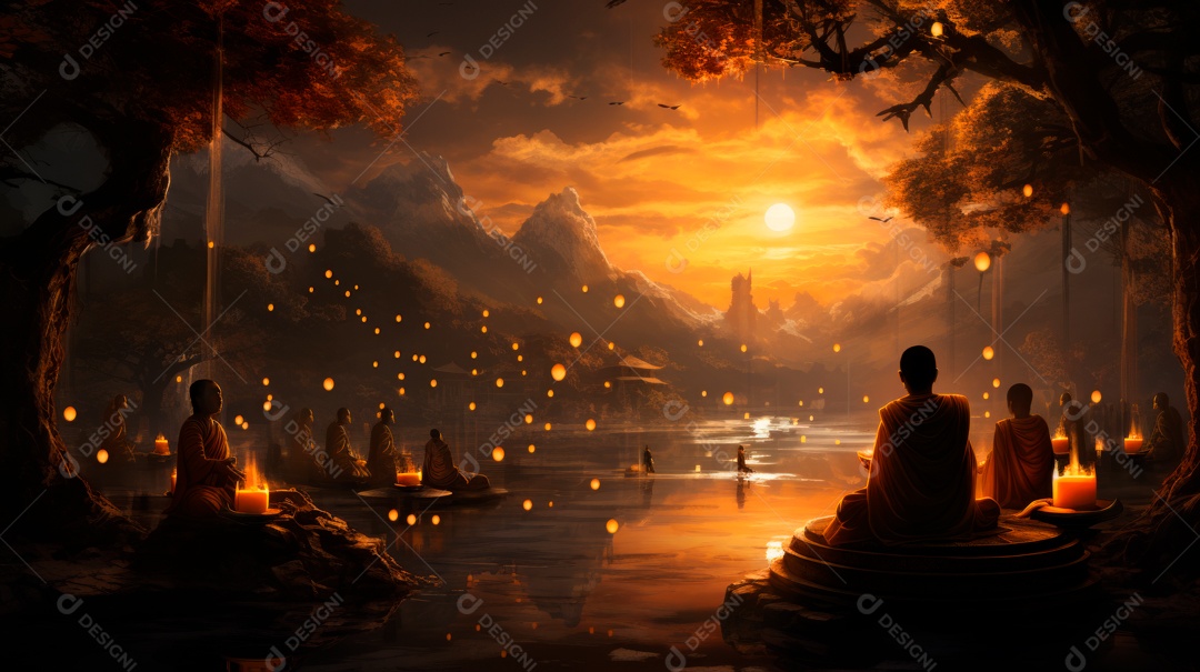 Estátua de buda sentando flutuante.