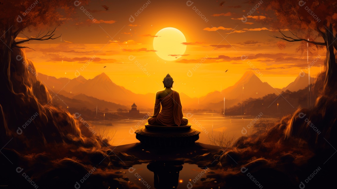 Estátua de buda sentando flutuante.