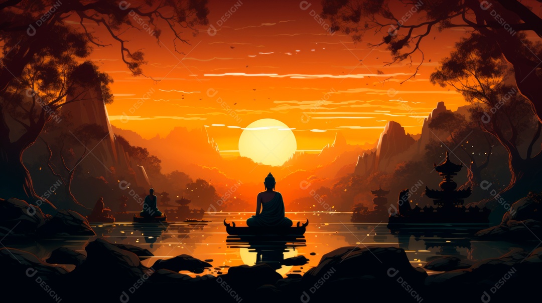 Estátua de buda sentando flutuante.