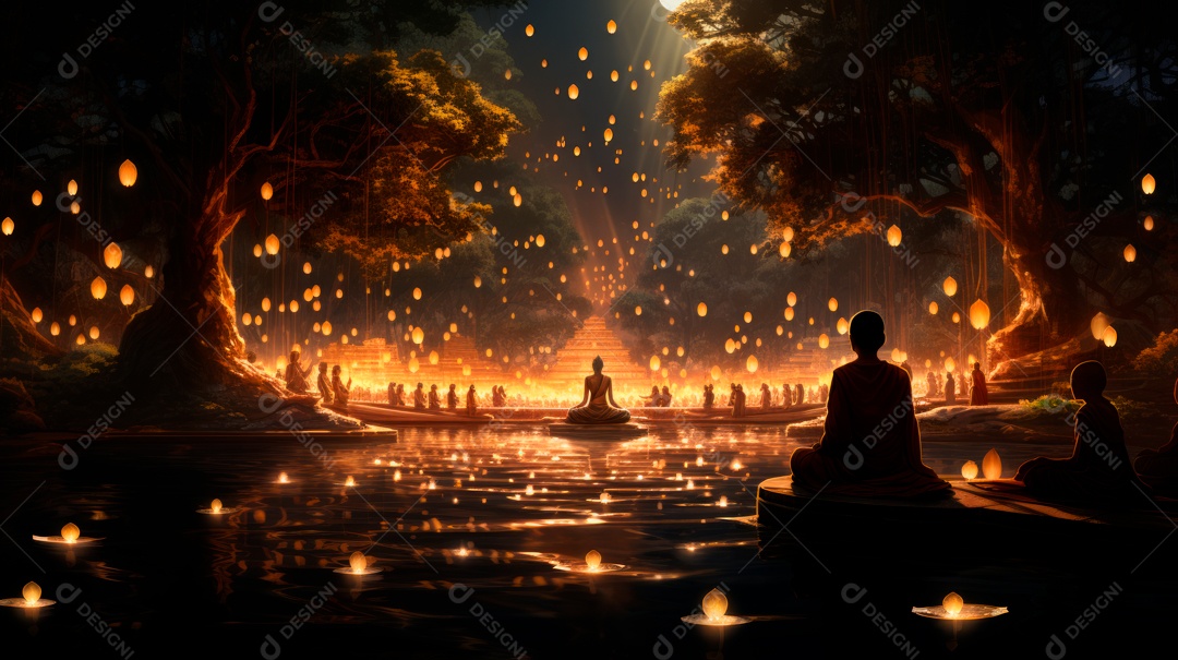 Estátua de buda sentando flutuante.