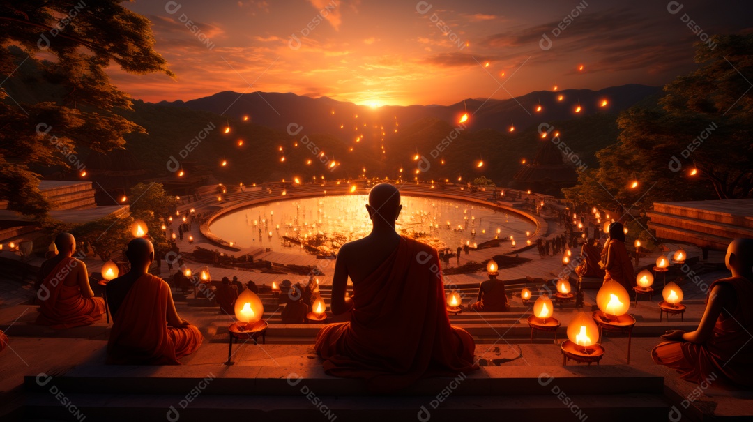 Estátua de buda sentando flutuante.