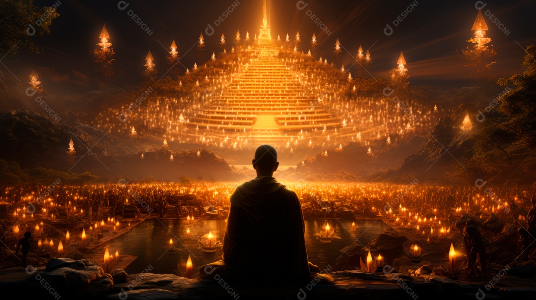 Estátua de buda sentando flutuante.