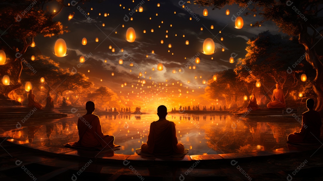 Estátua de buda sentando flutuante.