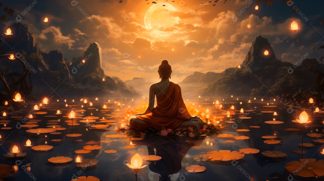 Estátua de buda sentando flutuante.