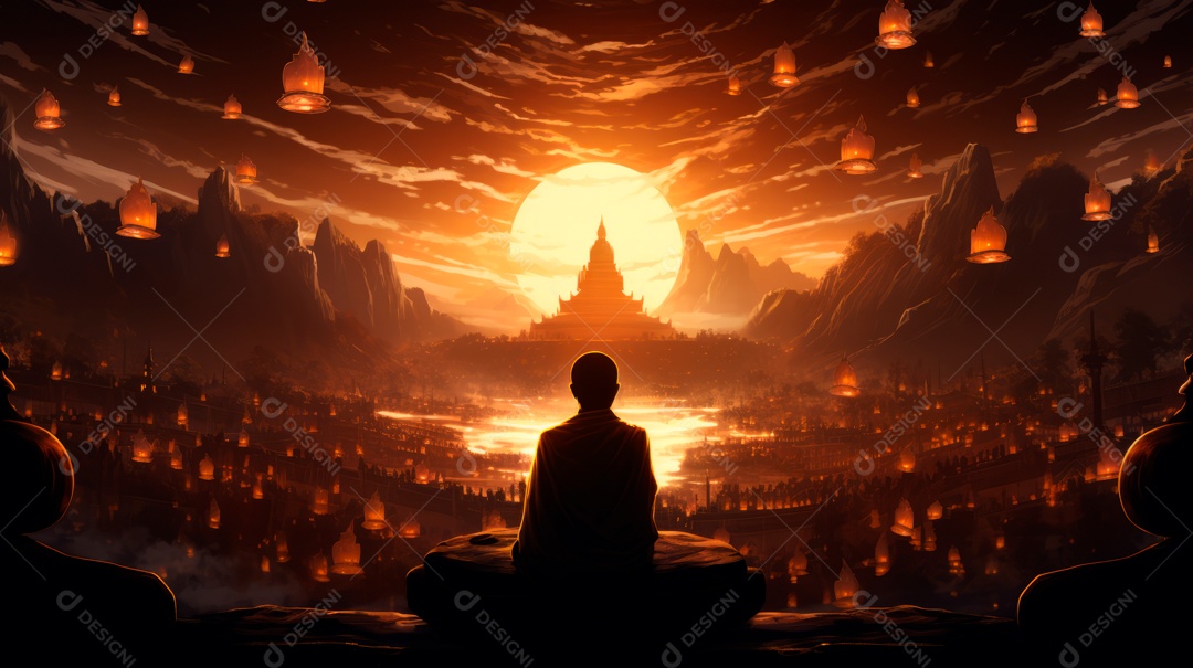 Estátua de buda sentando flutuante.