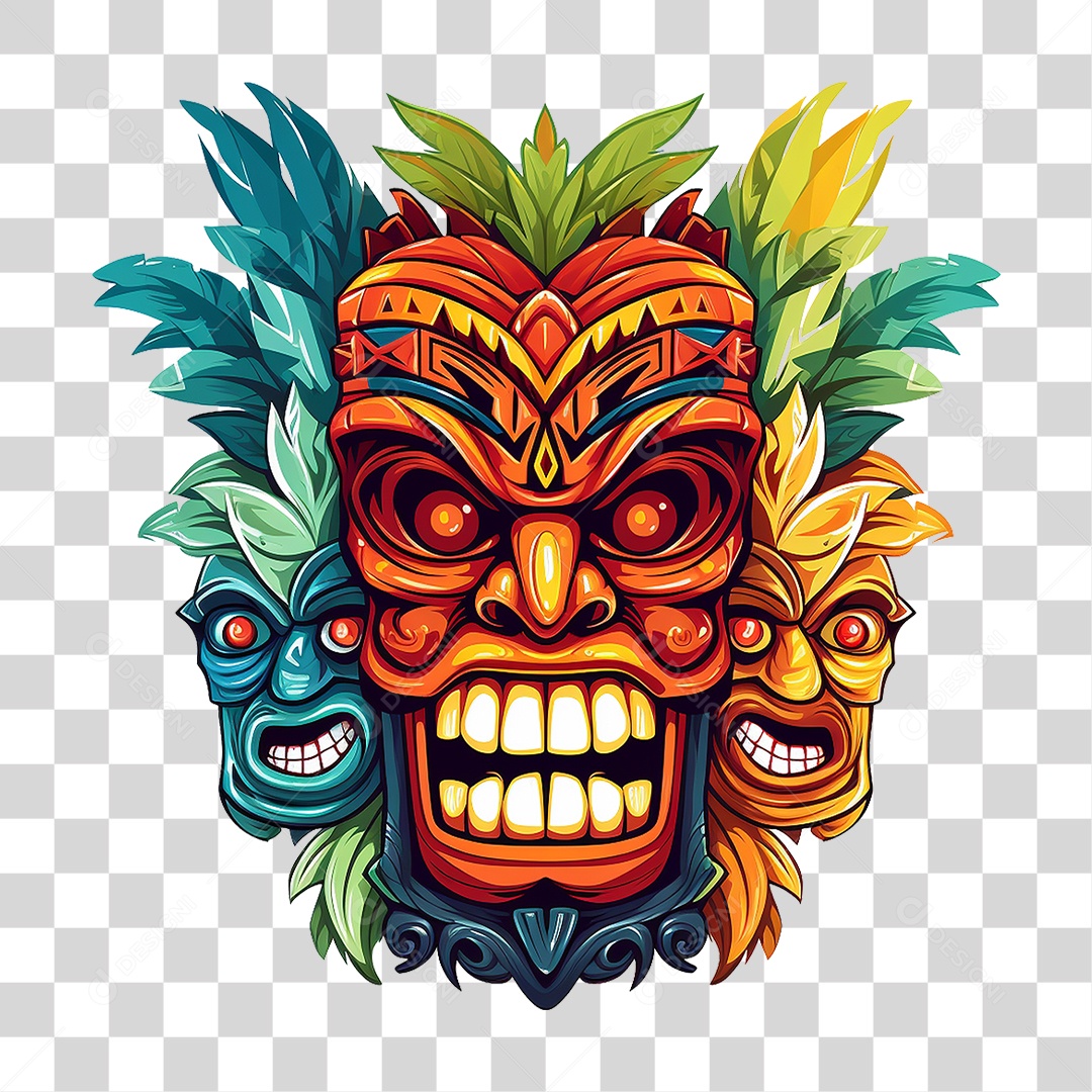 Máscaras Tiki Totem Tribal Havaiano PNG Transparente