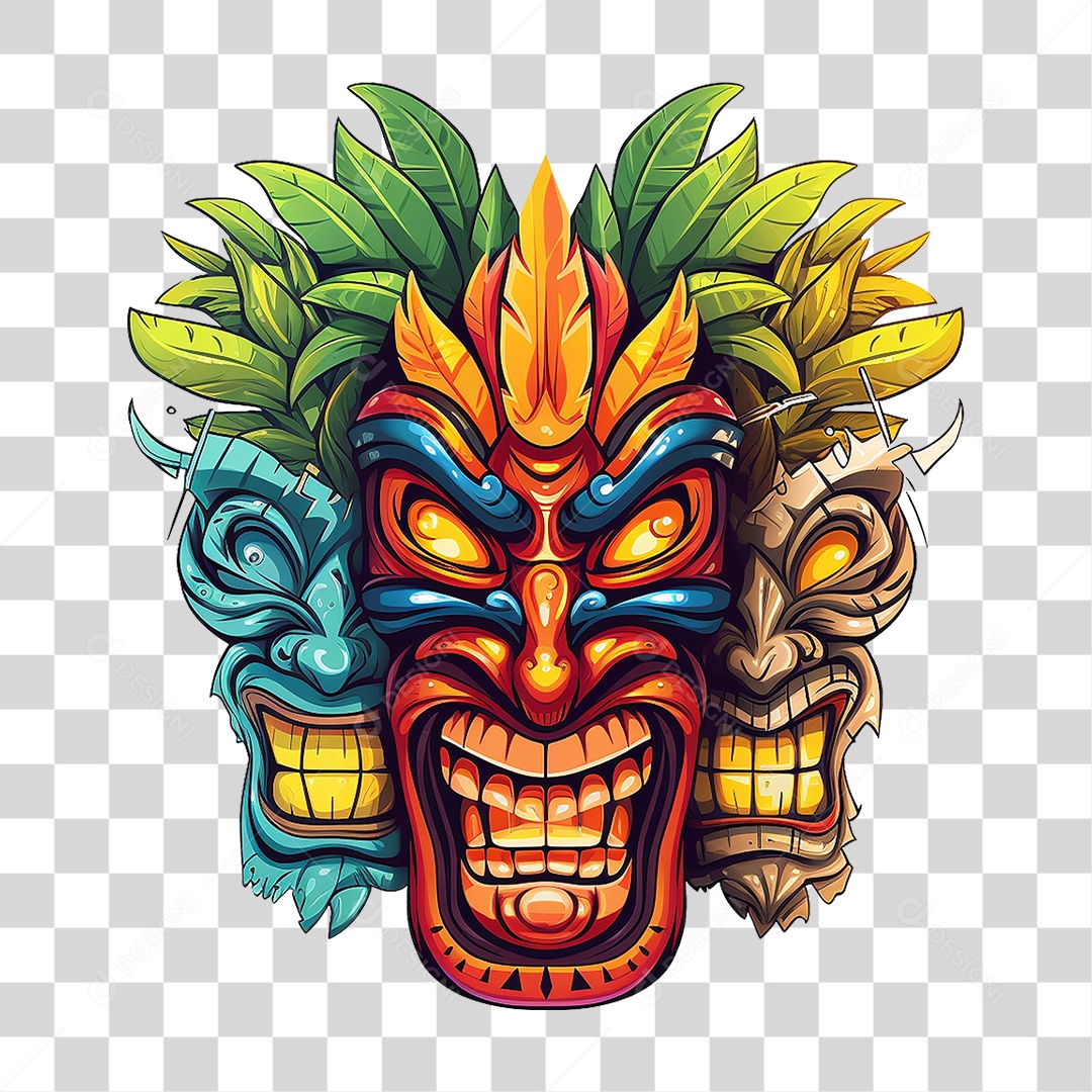 Máscaras Tiki Totem Tribal Havaiano PNG Transparente