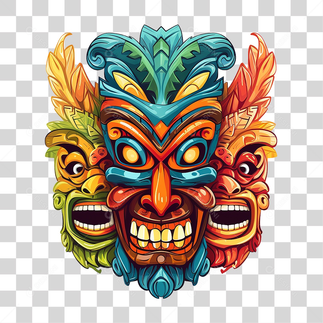 Máscaras Tiki Totem Tribal Havaiano PNG Transparente