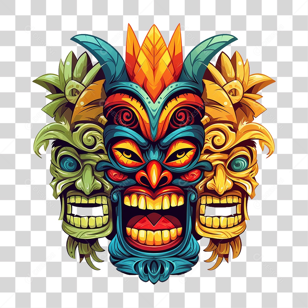 Máscaras Tiki Totem Tribal Havaiano PNG Transparente