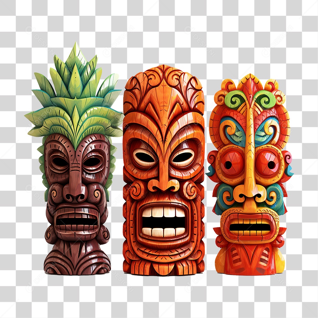 Máscaras Tiki Totem Tribal Havaiano PNG Transparente