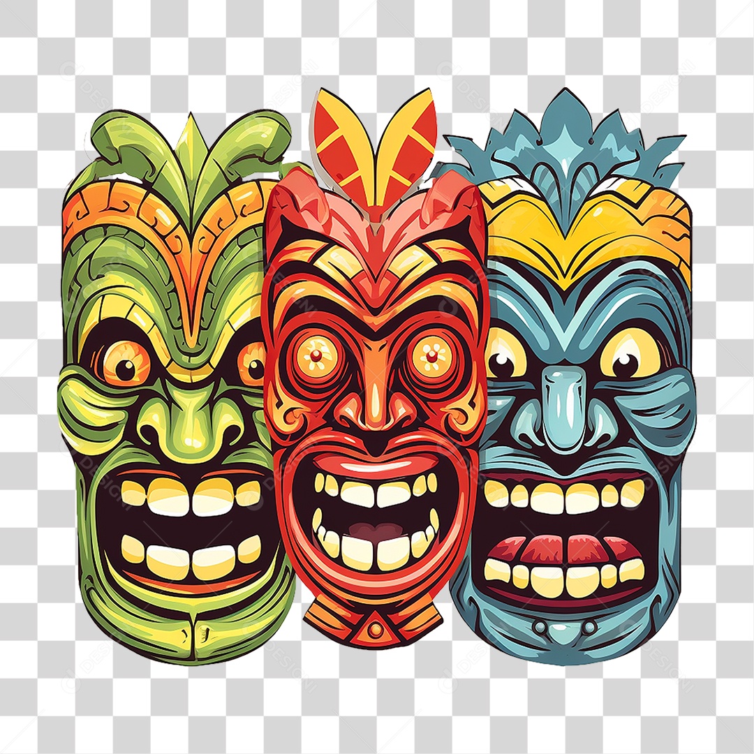 Máscaras Tiki Totem Tribal Havaiano PNG Transparente