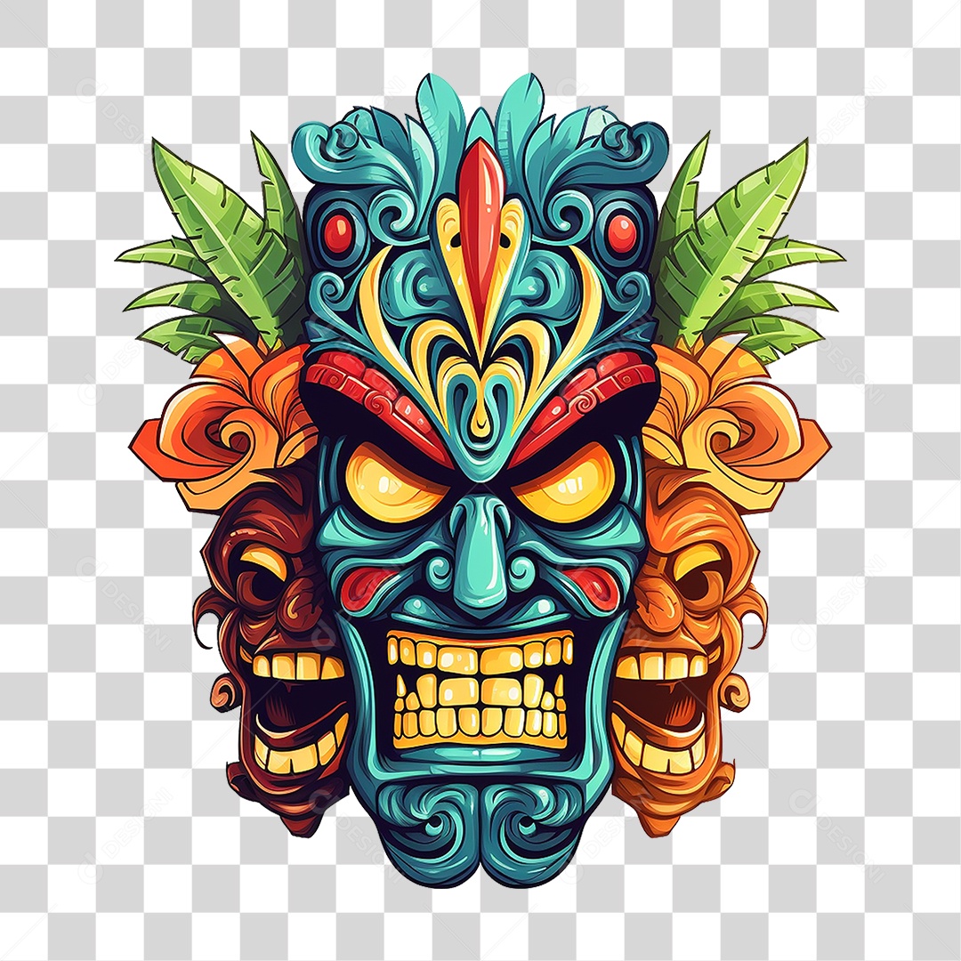 Máscaras Tiki Totem Tribal Havaiano PNG Transparente