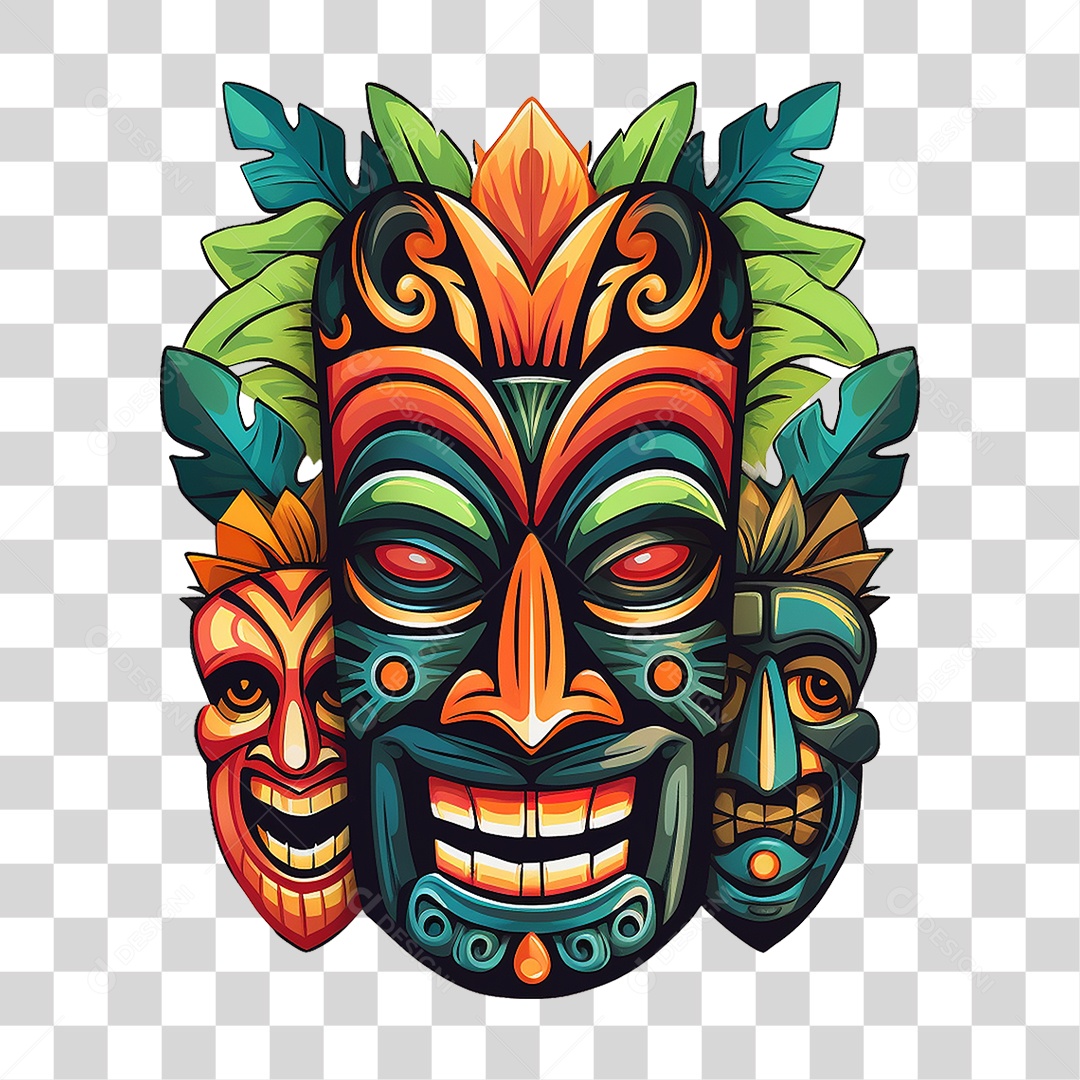 Máscaras Tiki Totem Tribal Havaiano PNG Transparente