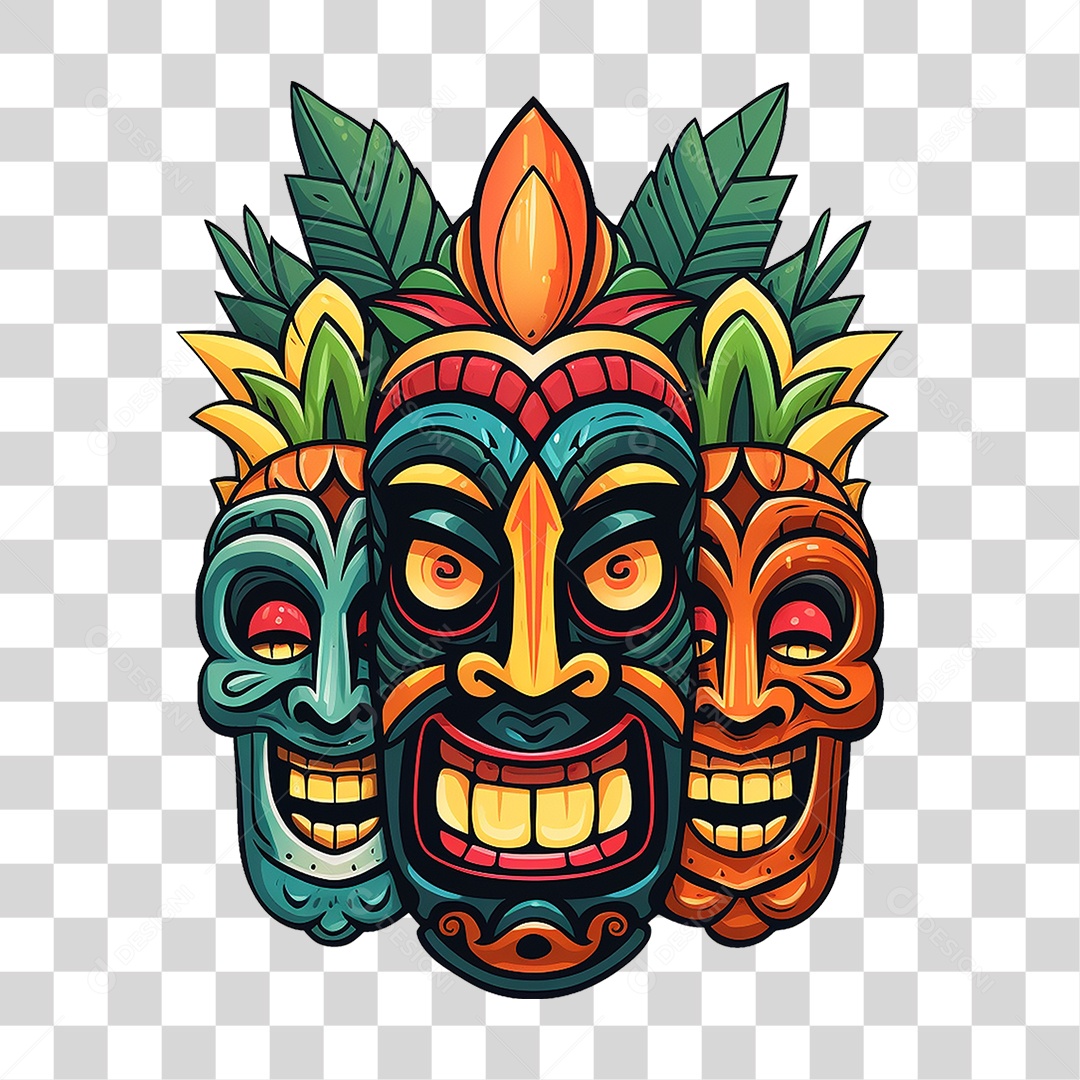 Máscaras Tiki Totem Tribal Havaiano PNG Transparente