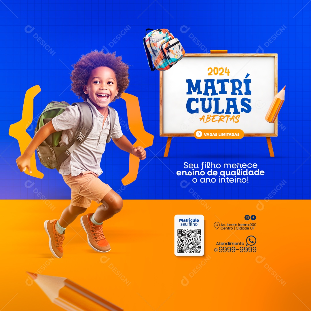 Social Media Matrículas Abertas 2024 Ensino De Qualidade PSD Editável