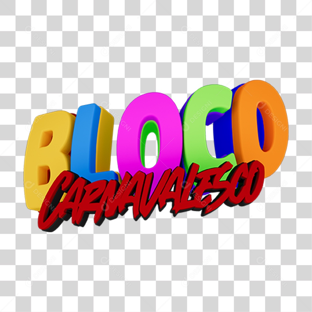 Texto 3D Bloco Carnavalesco PNG Transparente