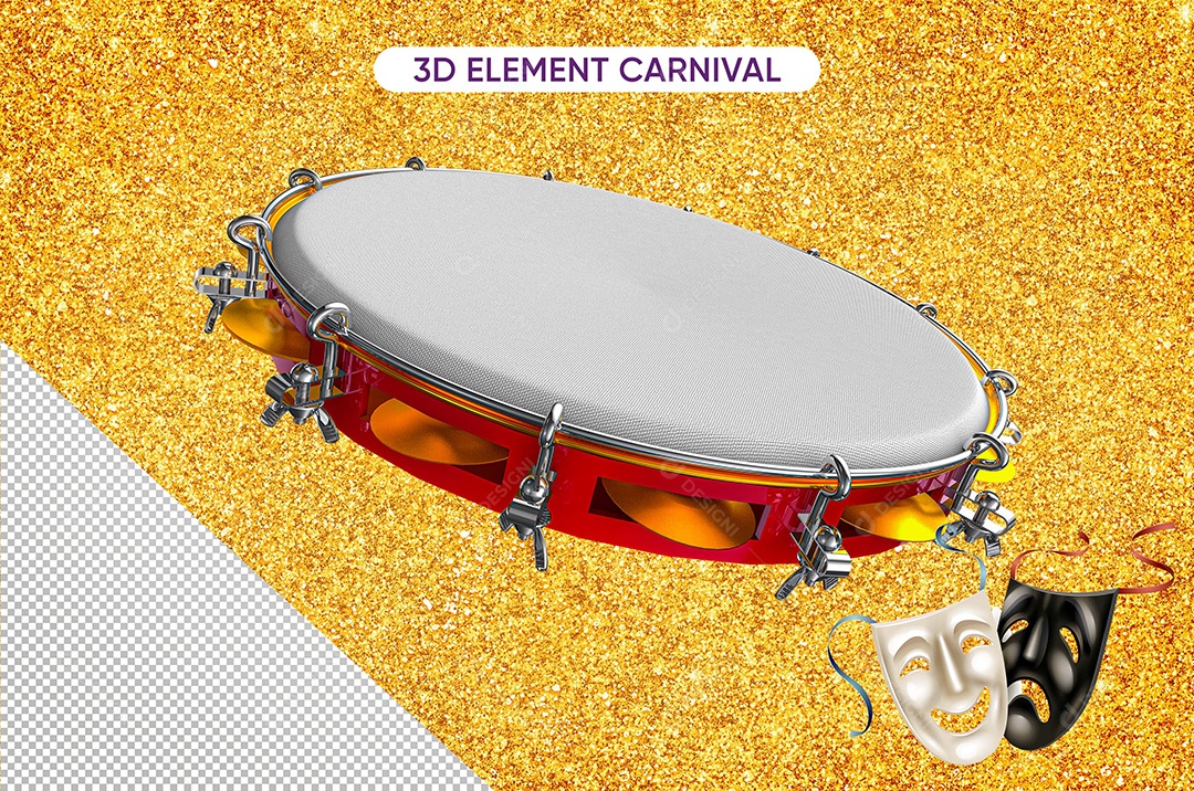 Elemento 3D Pandeiro Para Composição PSD