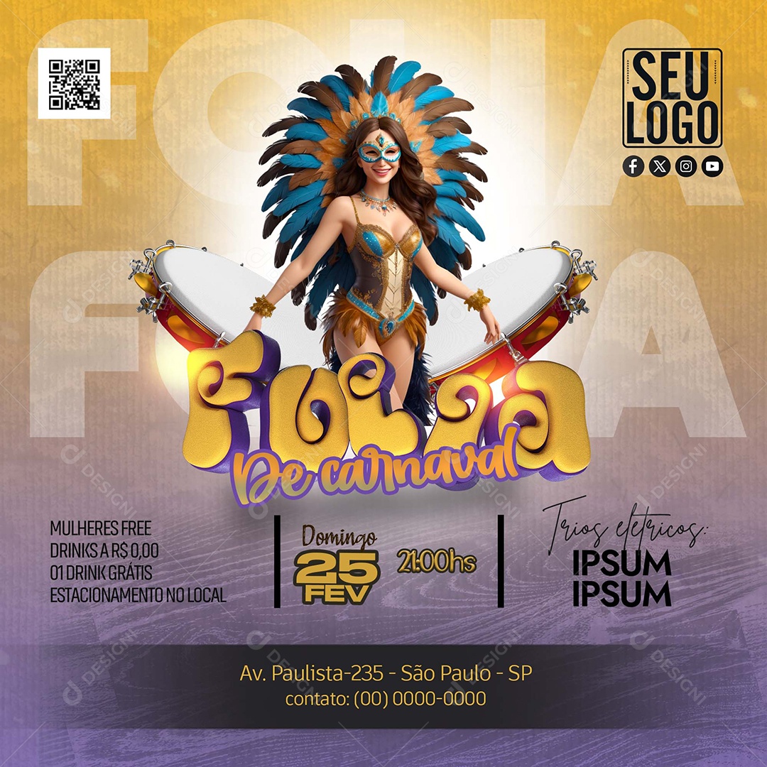 Social Media Folia De Carnval PSD Editável