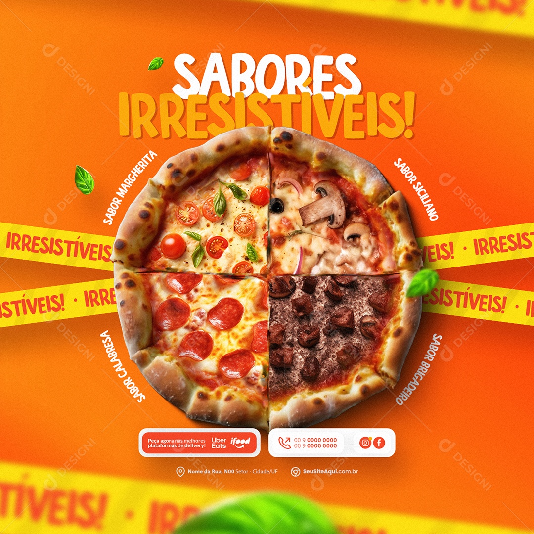 Sabores Irresistíveis Sabor Margherita Siciliano Brigadeiro Calabresa Social Media PSD Editável