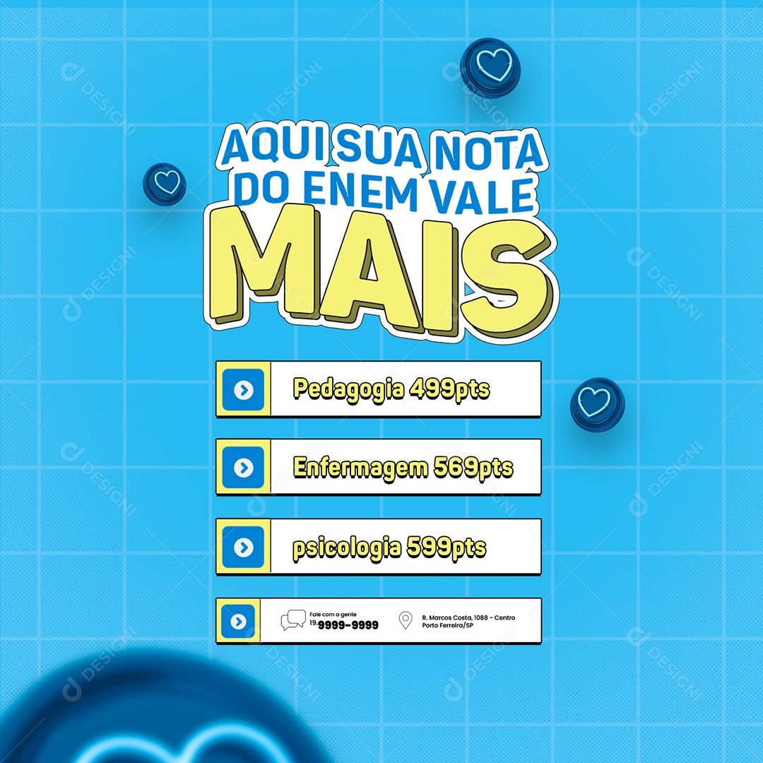 Vestibular Aqui Sua Nota do Enem Vale Mais Pegagogia Enfermagem e Psicologia Social Media PSD Editável