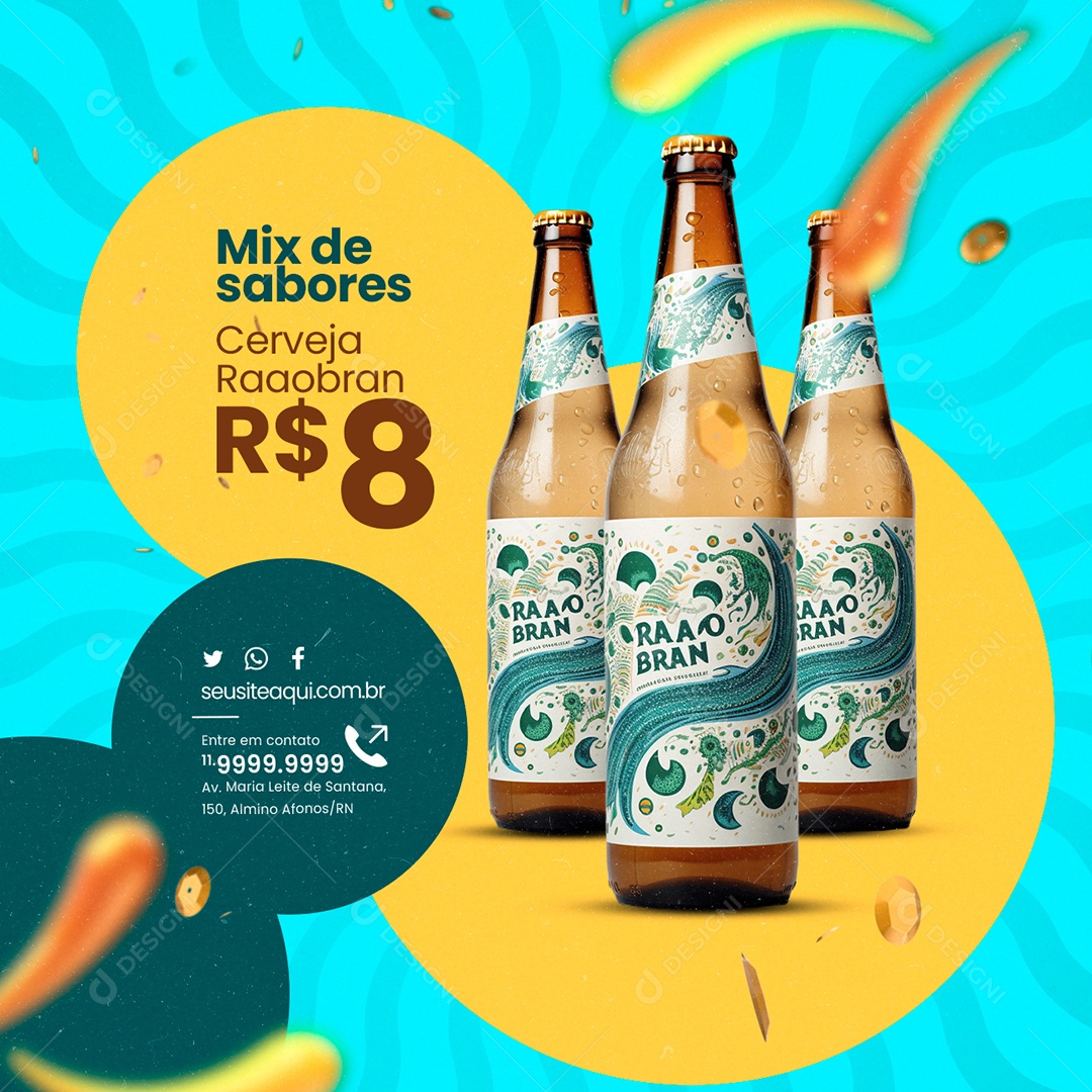 Carnaval Distribuidora de Bebida Mix de sabores Cerveja Raaobran Social Media PSD Editável