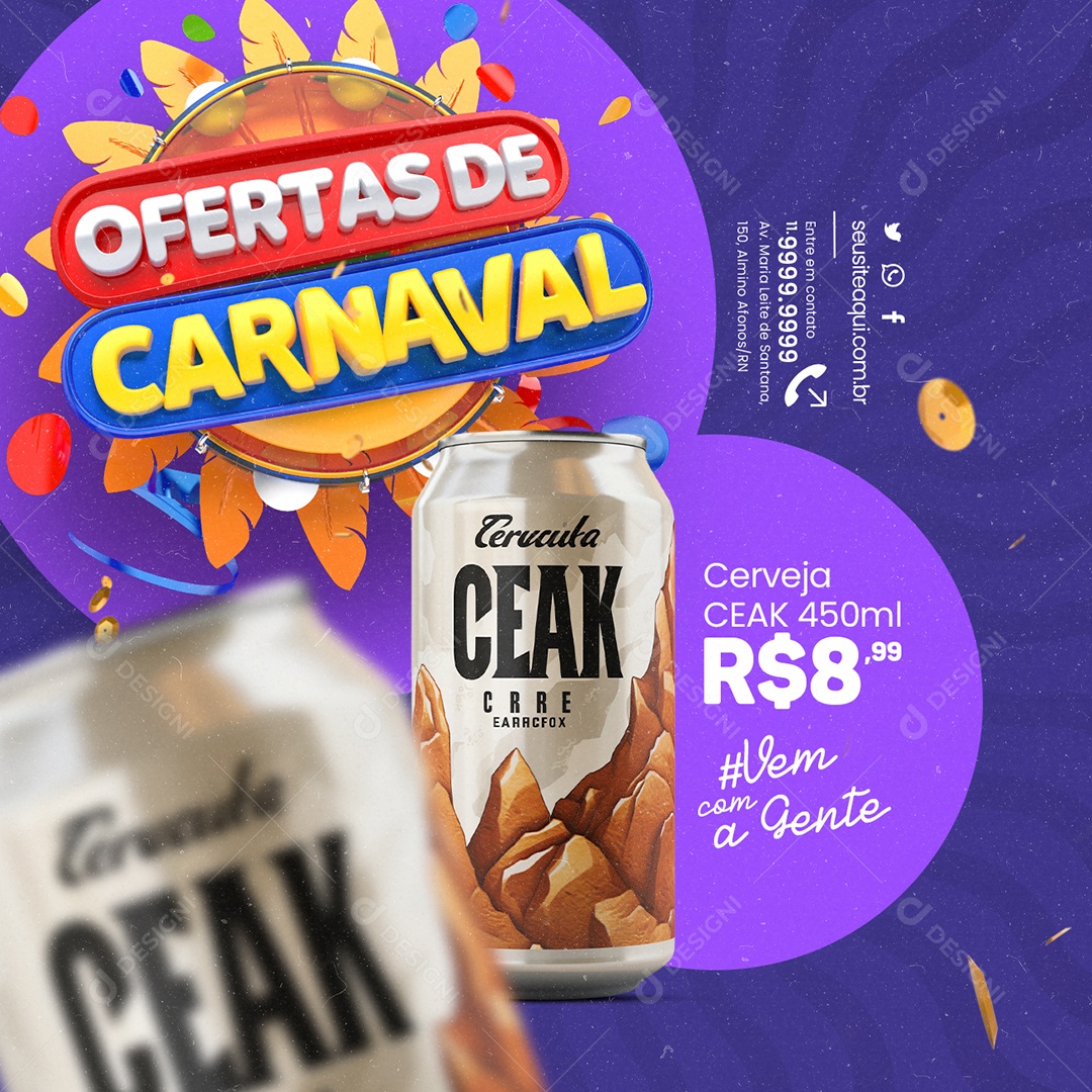 Carnaval Distribuidora de Bebida Ofertas De Carnaval Cerveja Ceak 450ml Social Media PSD Editável