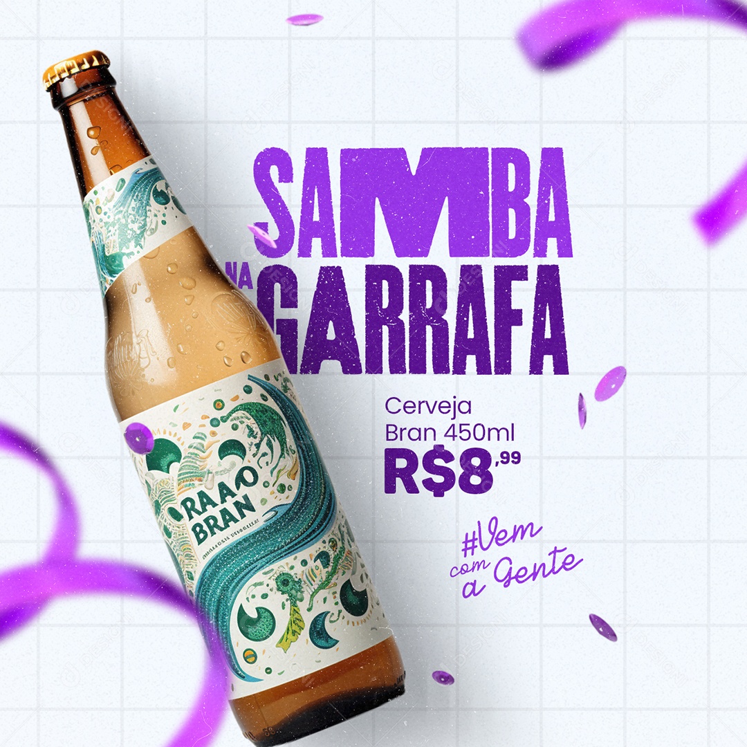 Carnaval Distribuidora de Bebida Samba na Garrafa Cerveja Bran Vem com a Gente Social Media PSD Editável