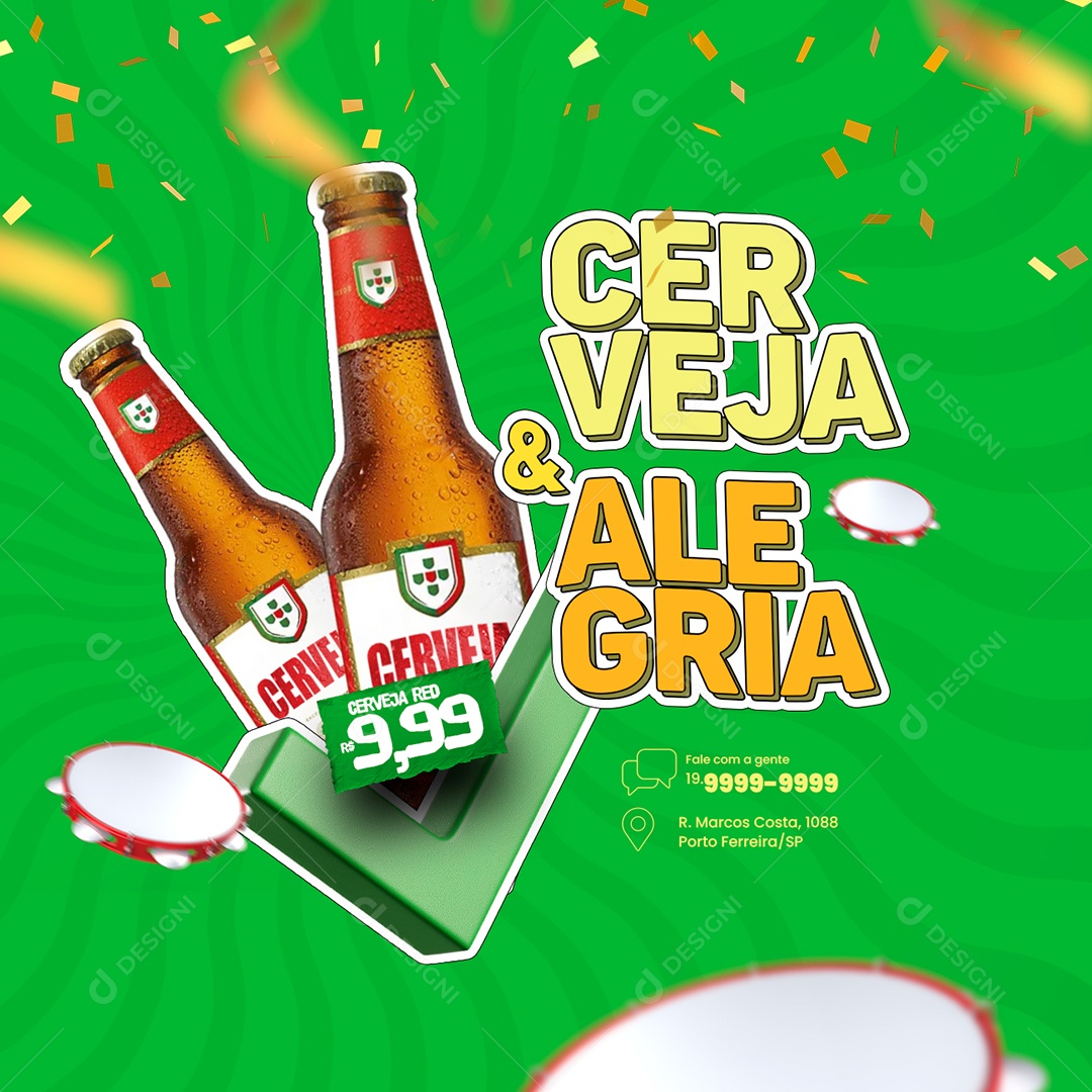 Carnaval Distribuidora de Bebida Cerveja & Alegria Cerveja Red Social Media PSD Editável