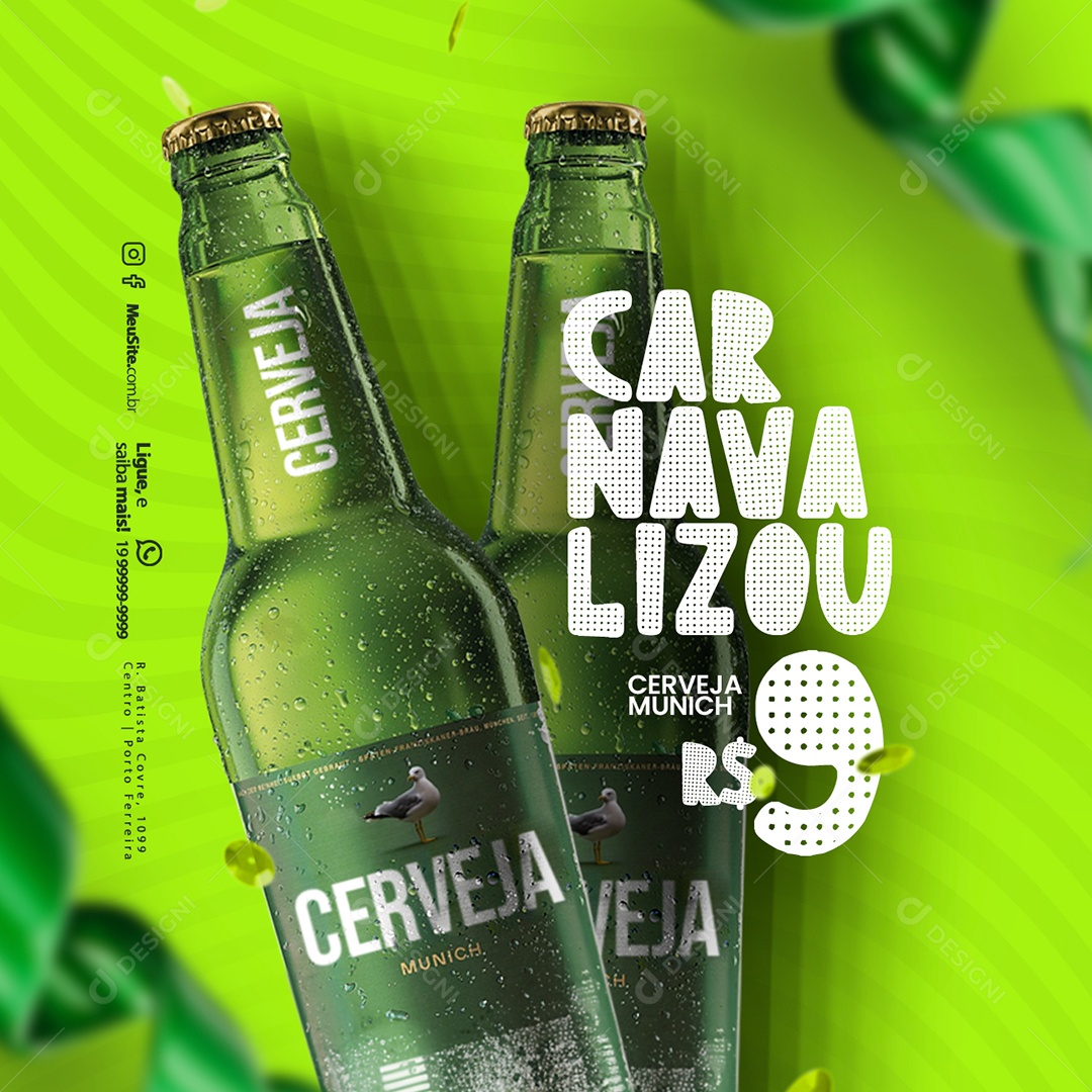 Carnaval Distribuidora de Bebida Carnavalizou Cerveja Munich Social Media PSD Editável