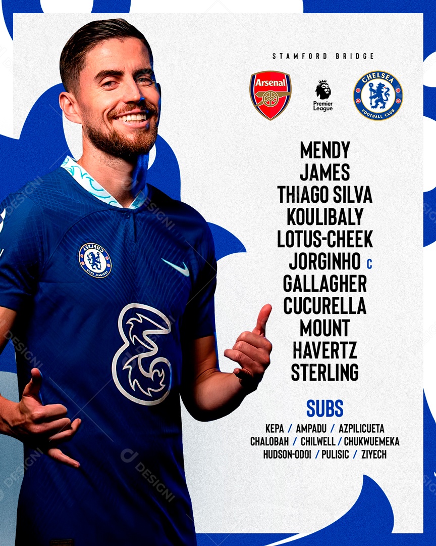 Social Media Flyer Futebol Escalação Chelsea PSD Editável