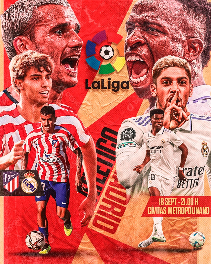 Social Media Flyer Futebol La Liga Atlético De Madrid X Real Madrid PSD Editávle