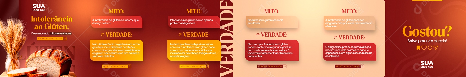 Carrossel Intolerância ao Glúten Desvendando Mitos e Verdades Social Media PSD Editável