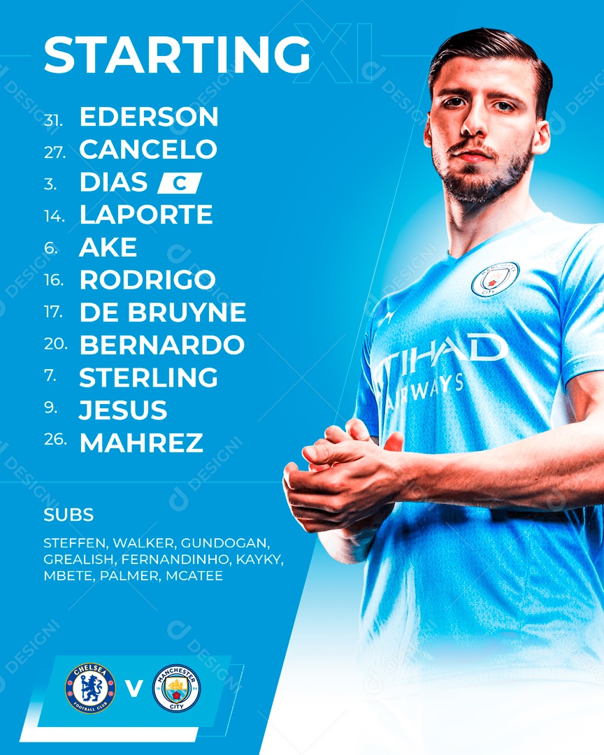 Social Media Flyer Futebol Escalação Manchester City PSD Editável