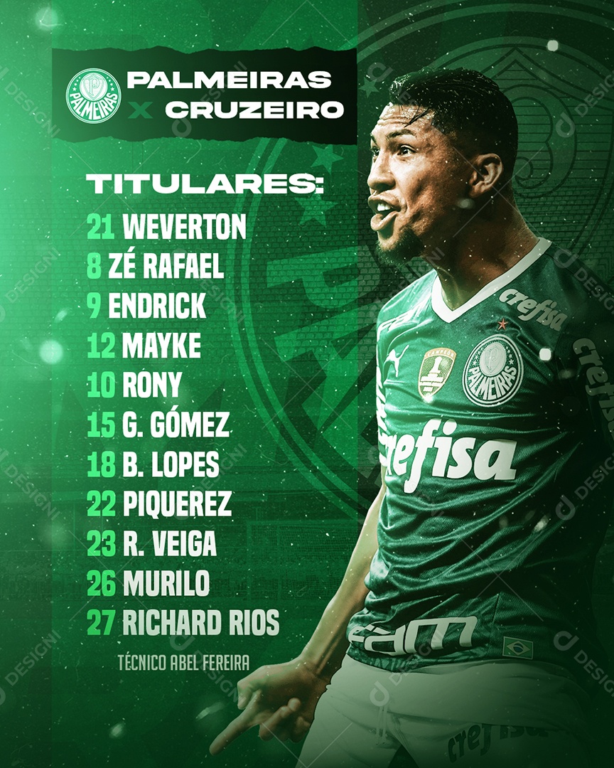 Social Media Flyer Futebol Escalação Palmeiras PSD Editável