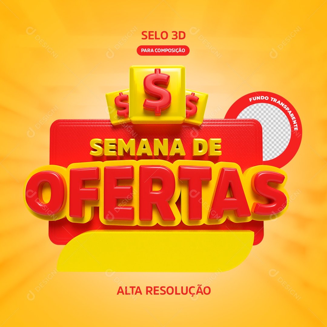 Selo 3D Amarelo Semana De Ofertas Para Composição PSD