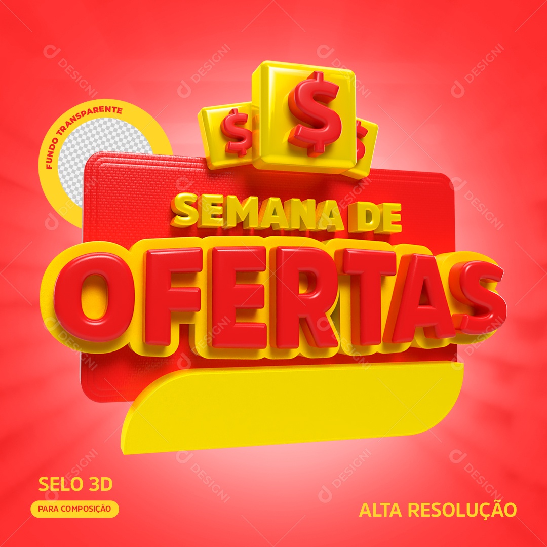 Selo 3D Vermellho Semana De Ofertas Para Composição PSD