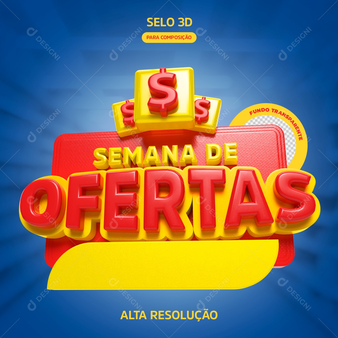 Selo 3D Azul Semana De Ofertas Para Composição PSD