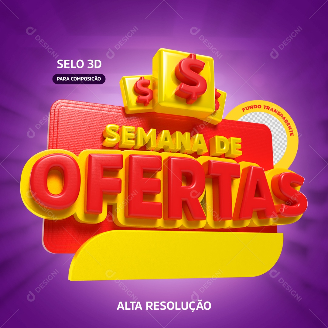 Selo 3D Roxo Semana De Ofertas Para Composição PSD