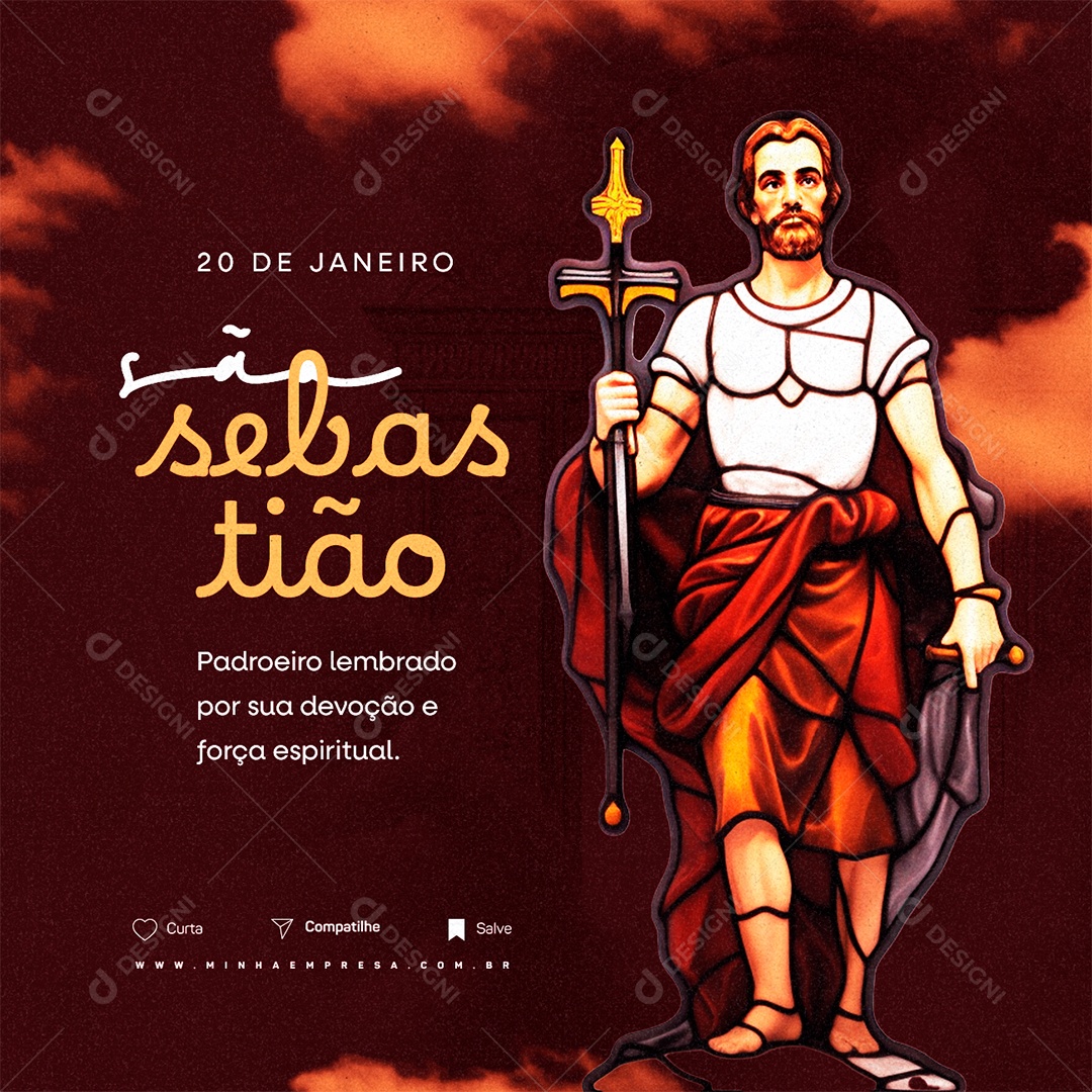 Dia de São Sebastião 20 de Janeiro Padroeiro lembrado por sua devoção Social Media PSD Editável