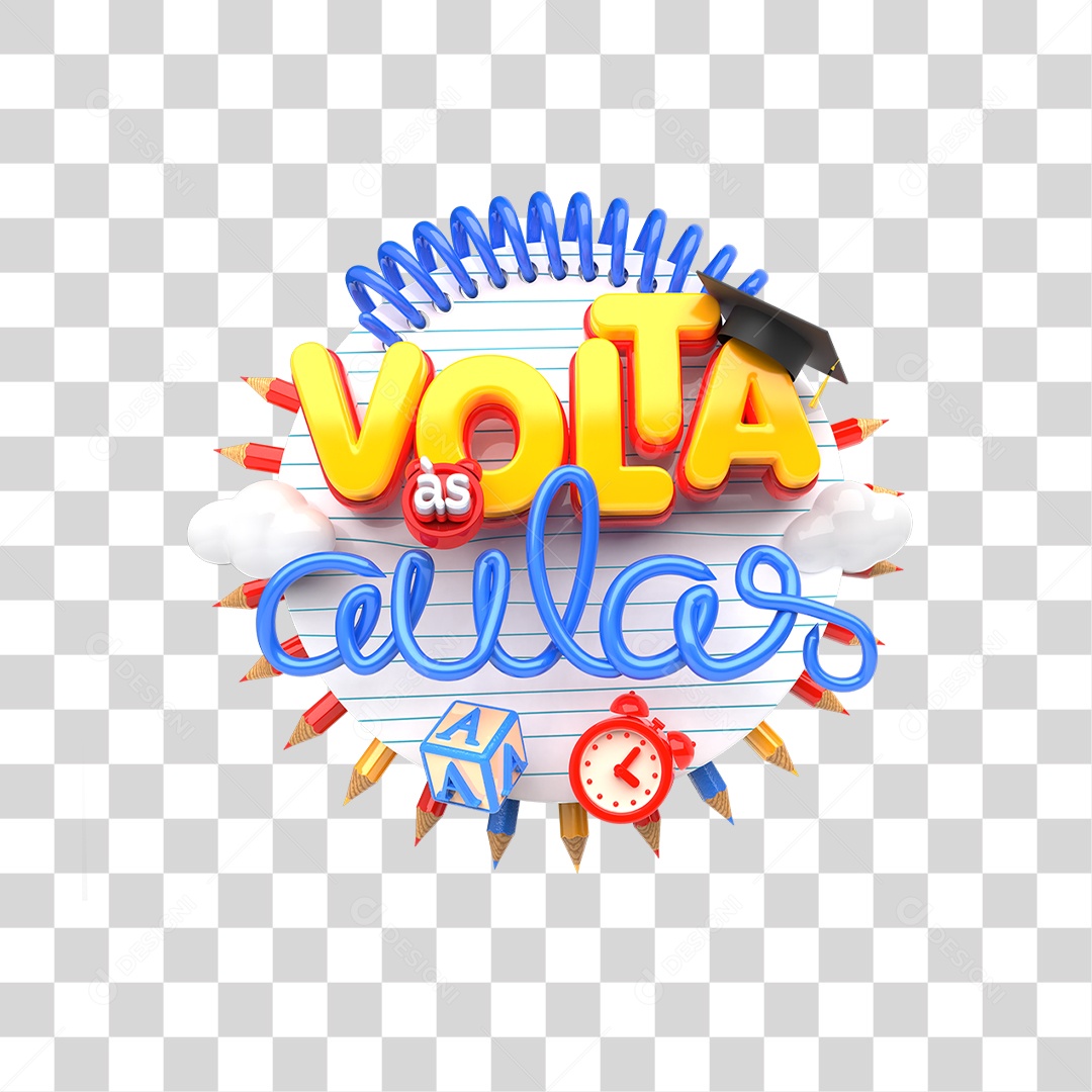 Selo 3D Volta ás Aulas  Para Composição PNG Transparente