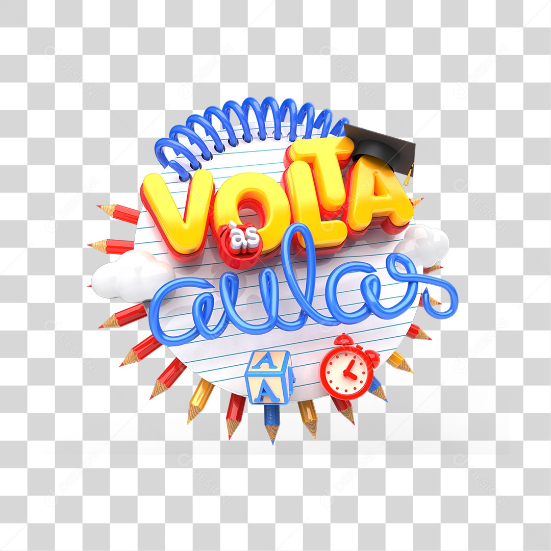 Selo 3D Volta ás Aulas  Para Composição PNG Transparente