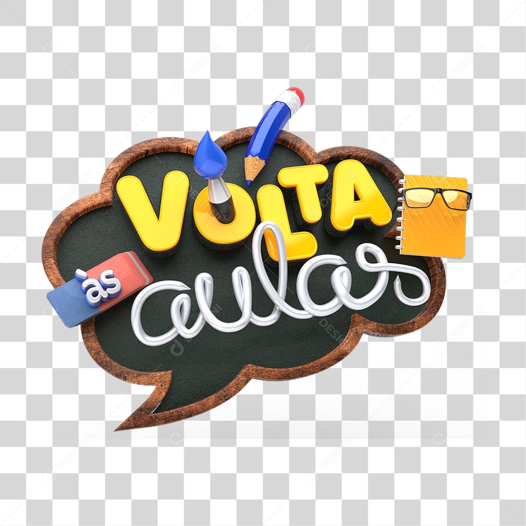 Selo 3D Volta ás Aulas  Para Composição PNG Transparente